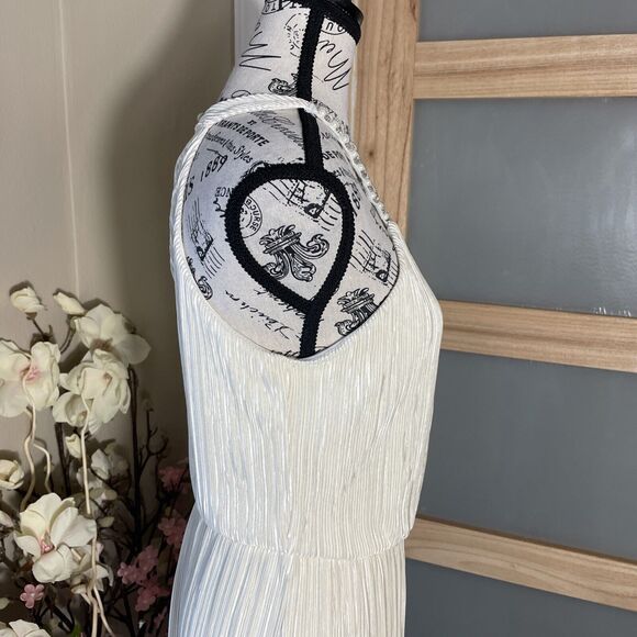 Jacaranda Ivory Elastic Waist Pleated Halter Midi Dress Women's Size M - Picture 7 of 9
